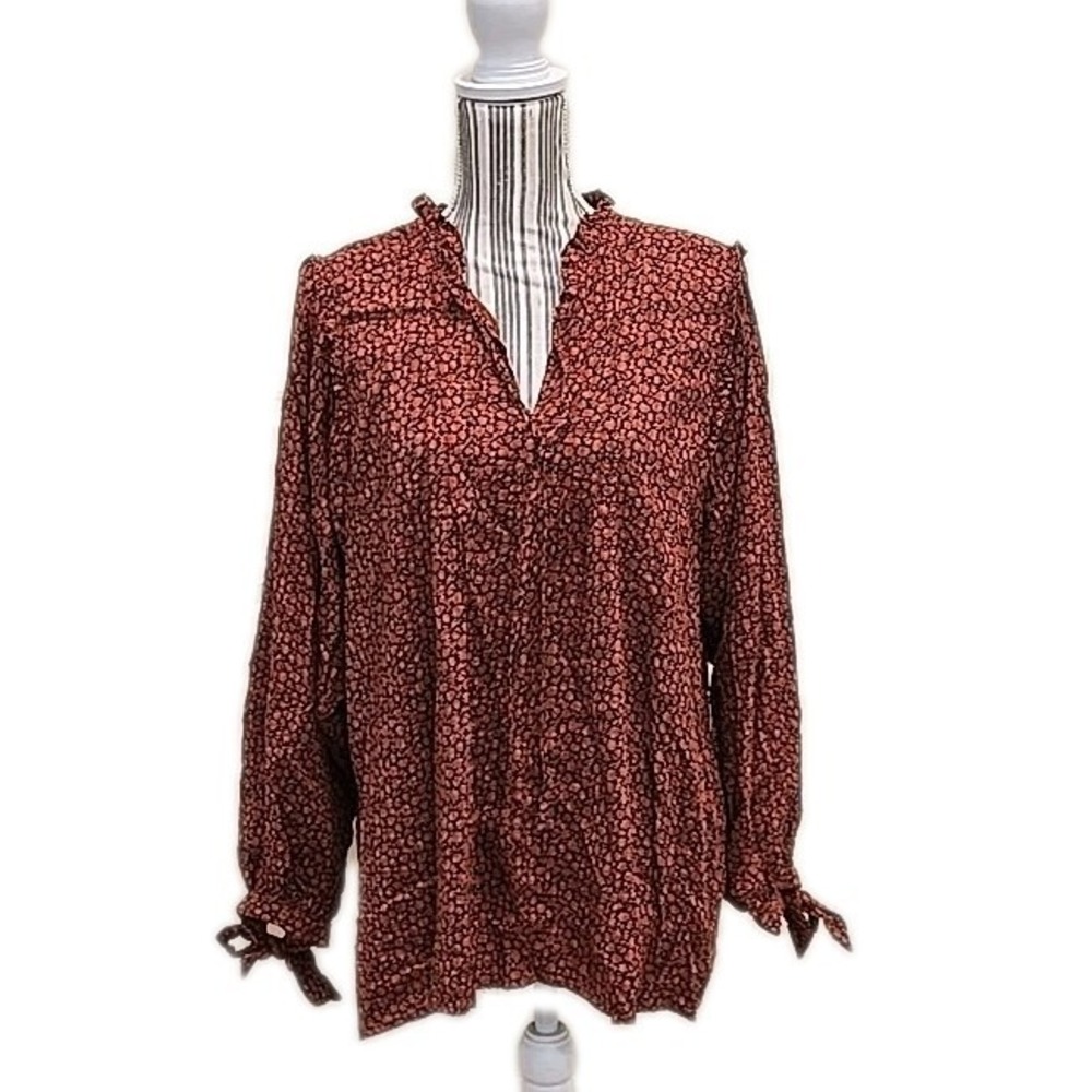 Weekend by Suzanne Betro Peasant Shirt Womens‎ Size 1X Brown Black Floral Top